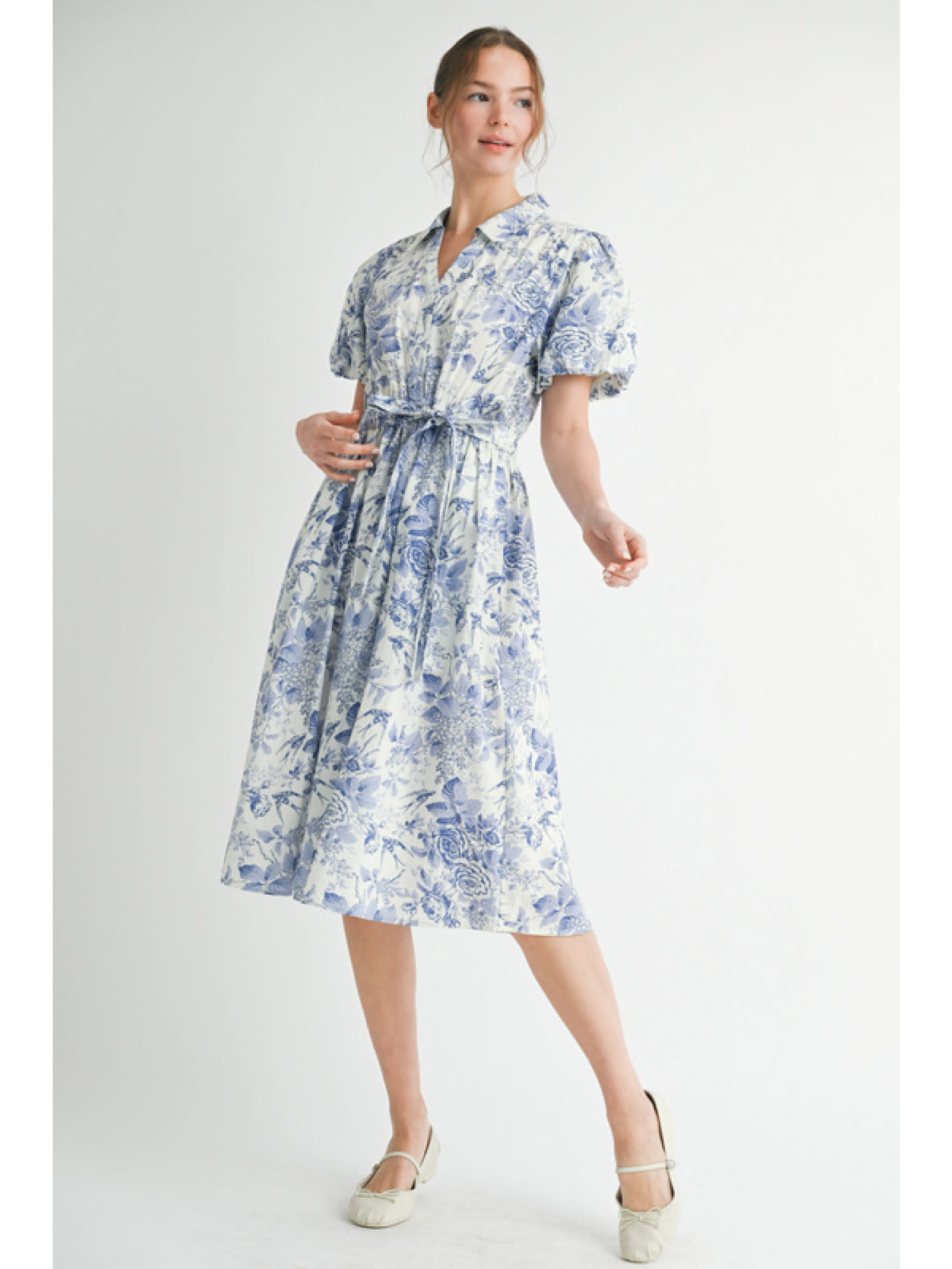 Jodifl Blue Floral Print Midi Dress