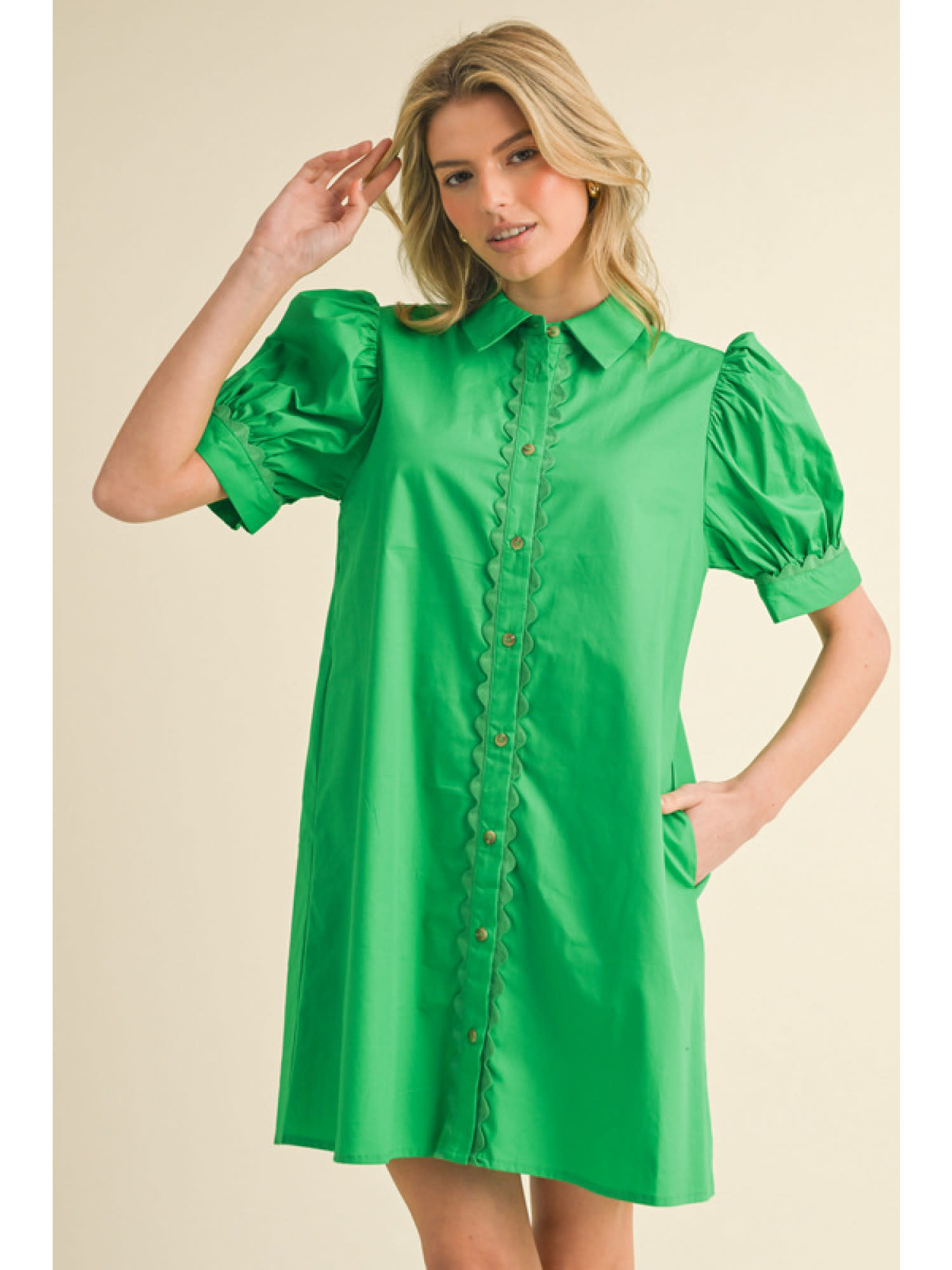Jodifl Kelly Green Solid Shirt Dress