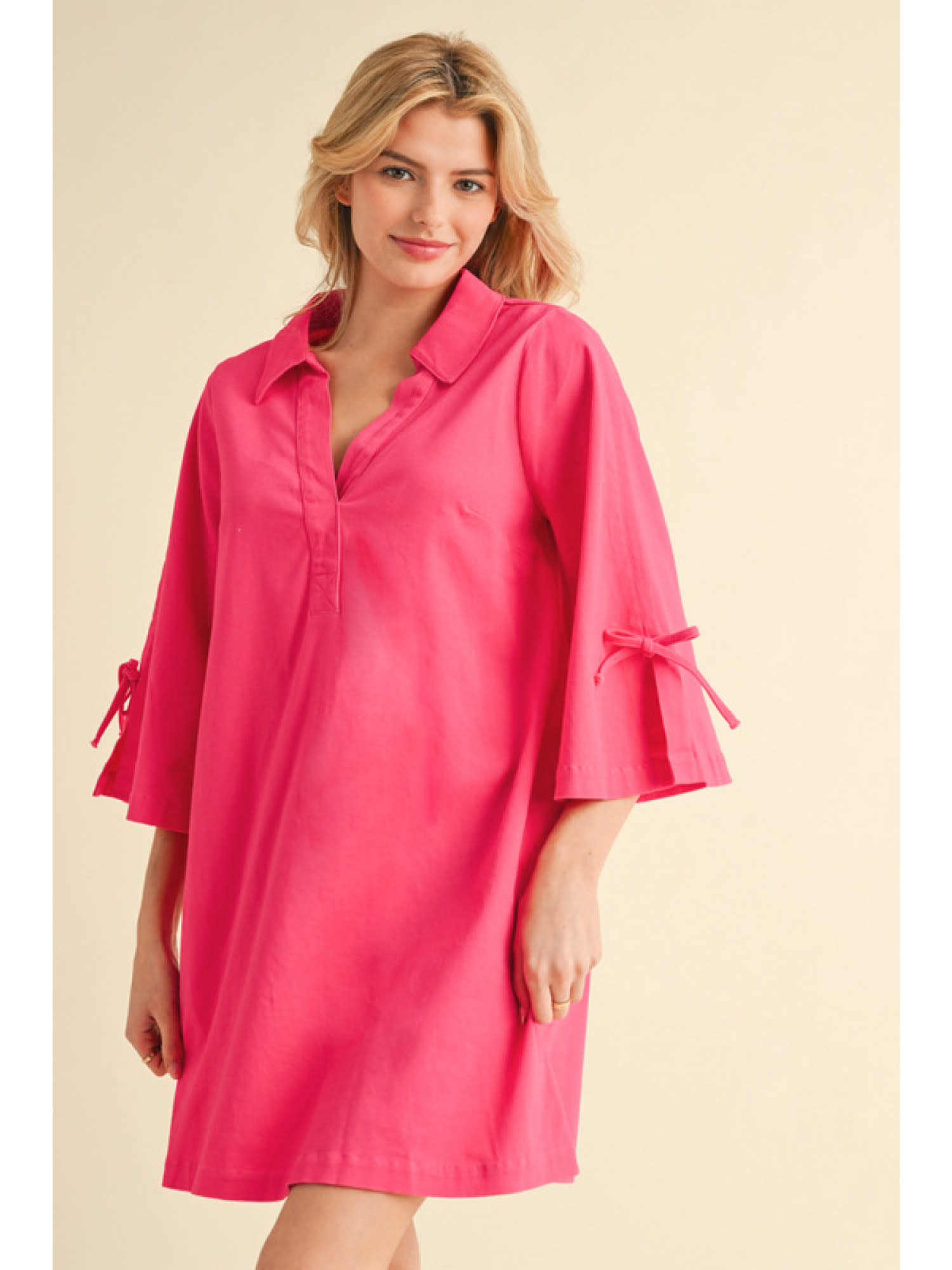 Jodifl Fuchsia Cotton V-Neck Dress