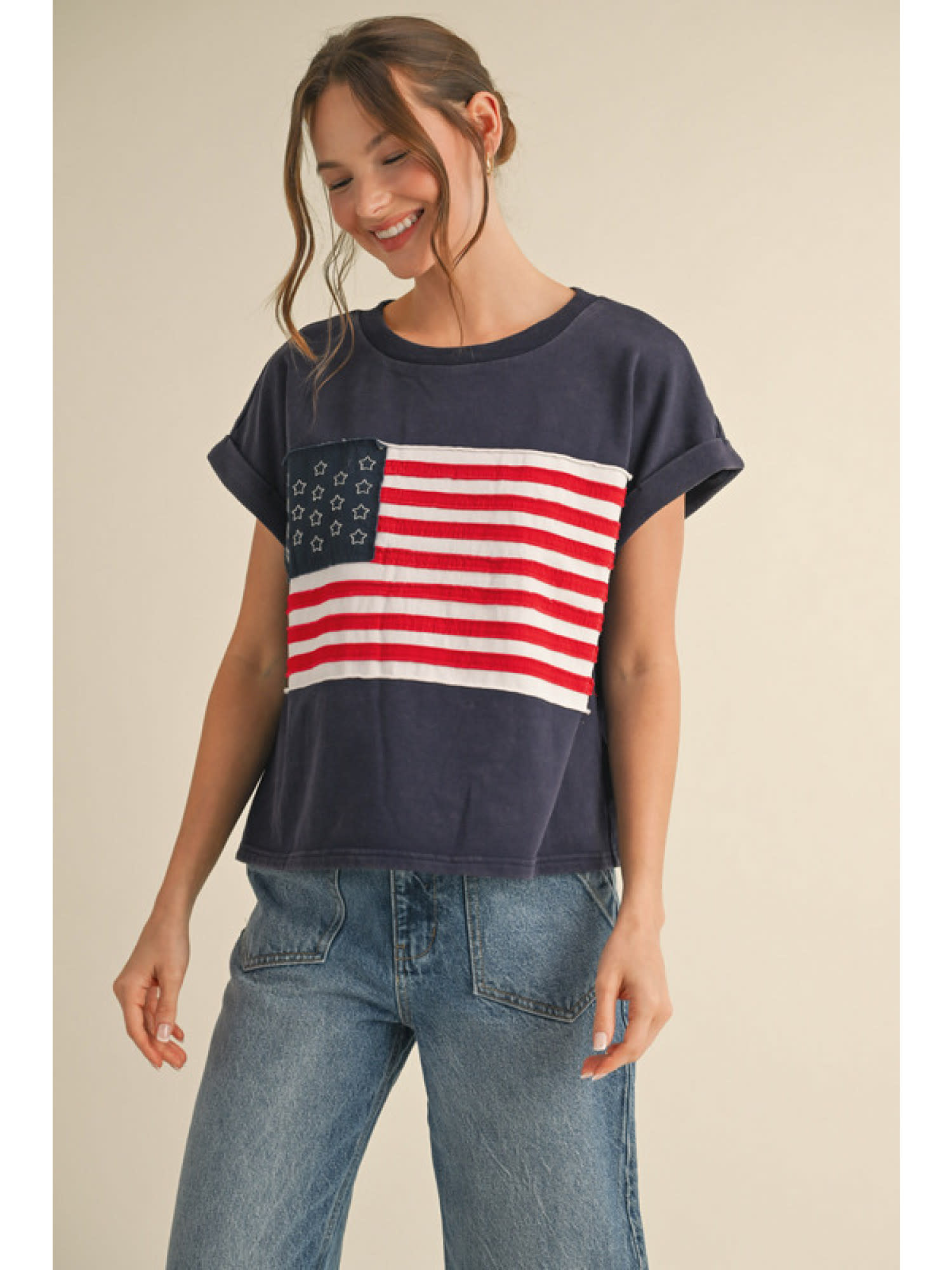Jodifl Navy American Flag Patch Top