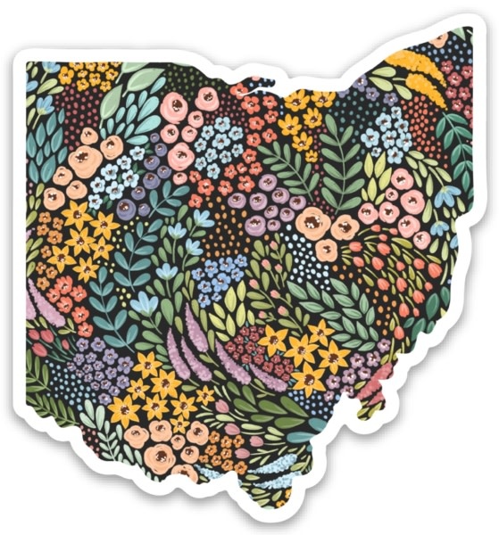 Elyse Breanne Design Black Floral Ohio 3x3in Floral State Sticker