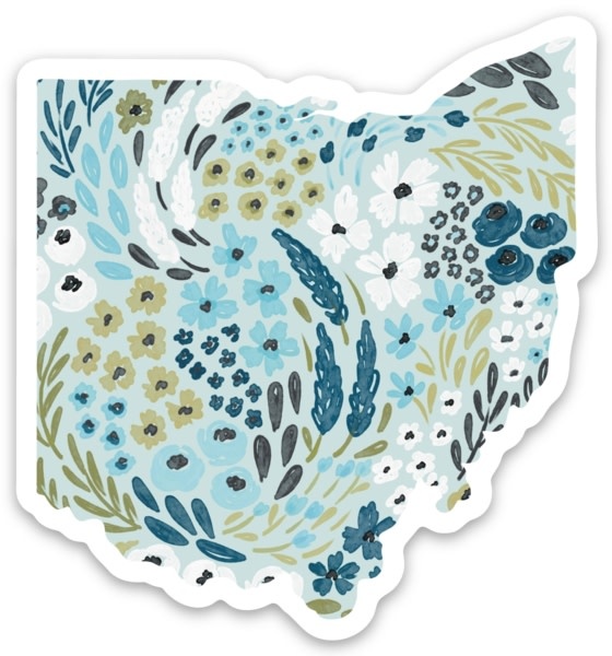 Elyse Breanne Design Waterfall Floral Ohio 3x3in Floral State Sticker