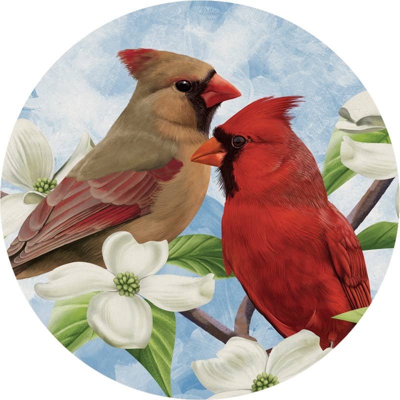 FLEURISH Nature Cardinal Pair Round Car Coaster