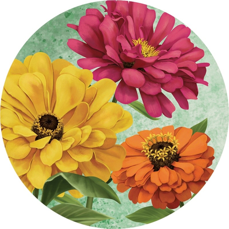 FLEURISH Nature Zinnias Round Car Coaster