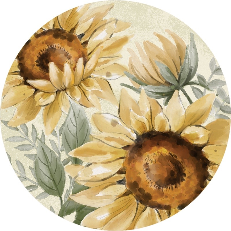 FLEURISH Painterly Sunflowers Round Car Coaster