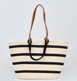 Molly Bracken Off-White Striped Basket Bag--Thick Cotton Tote