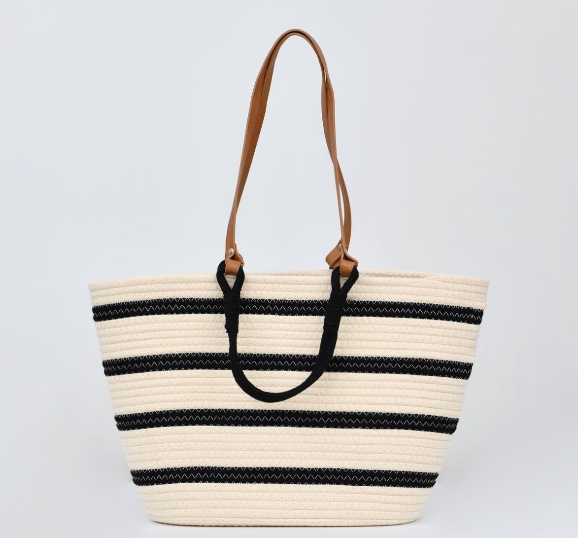 Molly Bracken Off-White Striped Basket Bag--Thick Cotton Tote