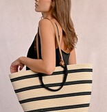 Molly Bracken Off-White Striped Basket Bag--Thick Cotton Tote