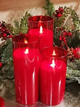 FLEURISH 4"Dia Red Glass Cylinder Candle