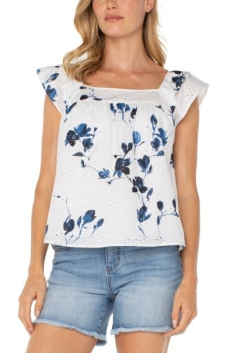 Liverpool Los Angeles short sleeve square neck woven blouse
