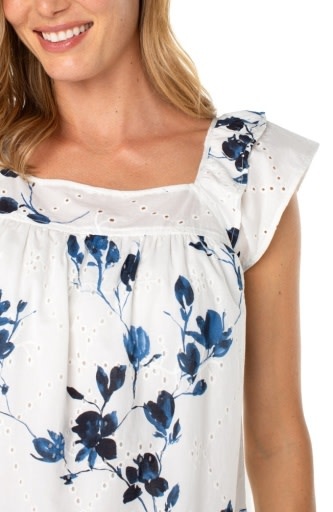Liverpool Los Angeles short sleeve square neck woven blouse