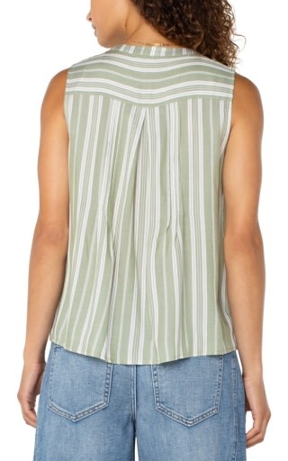 Liverpool Los Angeles sleeveless popover button front woven tank w pintucks