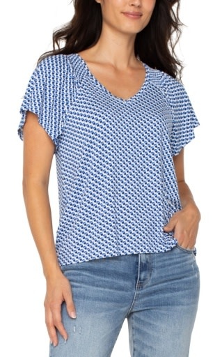 Liverpool Los Angeles short flutter sleeve v neck knit top