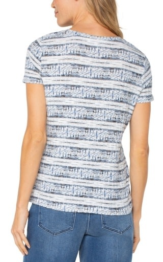 Liverpool Los Angeles short sleeve scoop neck knit top w miter front