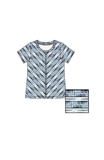 Liverpool Los Angeles short sleeve scoop neck knit top w miter front