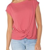 Liverpool Los Angeles short sleeve boat neck knot front knit top