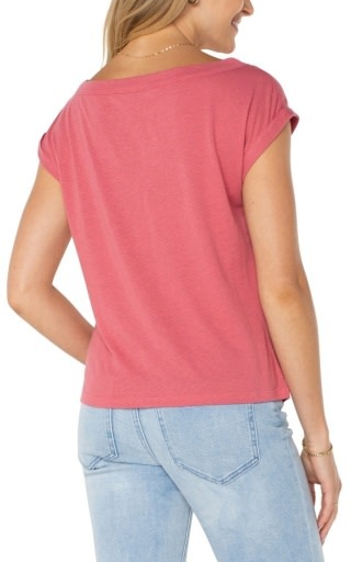 Liverpool Los Angeles short sleeve boat neck knot front knit top