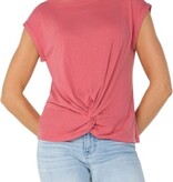 Liverpool Los Angeles short sleeve boat neck knot front knit top