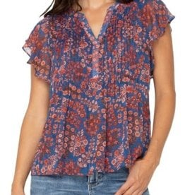 Liverpool Los Angeles double layer flutter sleeve woven blouse w pintucks