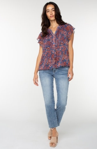 Liverpool Los Angeles double layer flutter sleeve woven blouse w pintucks