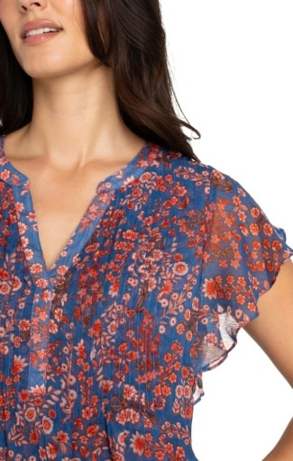 Liverpool Los Angeles double layer flutter sleeve woven blouse w pintucks