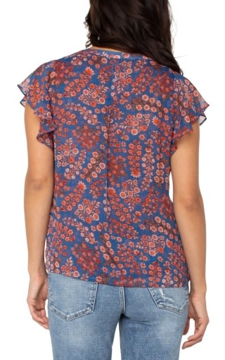 Liverpool Los Angeles double layer flutter sleeve woven blouse w pintucks