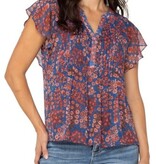 Liverpool Los Angeles double layer flutter sleeve woven blouse w pintucks