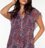 Liverpool Los Angeles double layer flutter sleeve woven blouse w pintucks