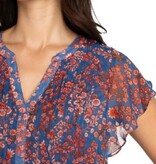 Liverpool Los Angeles double layer flutter sleeve woven blouse w pintucks
