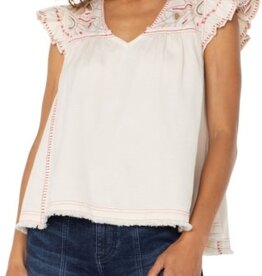 Liverpool Los Angeles flutter sleeve v neck woven blouse