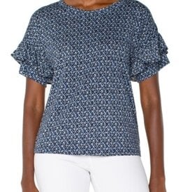 Liverpool Los Angeles 1/2 sleeve drop shoulder knit top w ruffle
