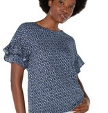 Liverpool Los Angeles 1/2 sleeve drop shoulder knit top w ruffle