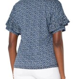 Liverpool Los Angeles 1/2 sleeve drop shoulder knit top w ruffle