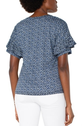 Liverpool Los Angeles 1/2 sleeve drop shoulder knit top w ruffle