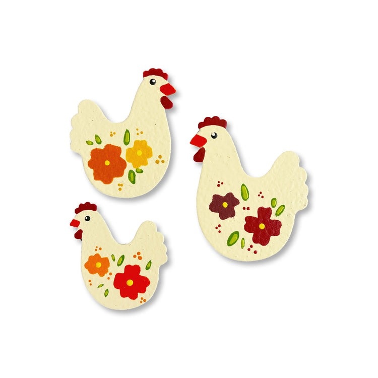 Roeda Studio Floral Hen Magnets S/3, Country Cute Decor