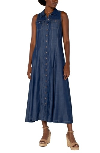 Liverpool Los Angeles sleeveless button down maxi dress 54"