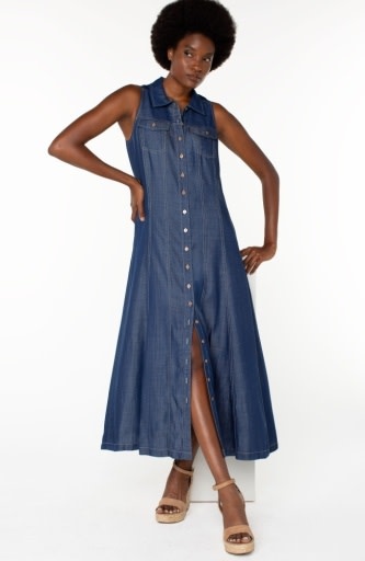 Liverpool Los Angeles sleeveless button down maxi dress 54"