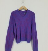 Democracy Grape LS Double V-Neck Two Tone Eyelash Sweater