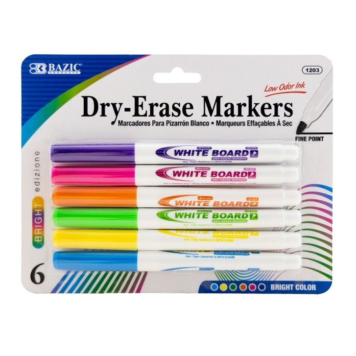 BAZIC Products Fine Tip Bright Color Dry-Erase Marker (6/Pack)