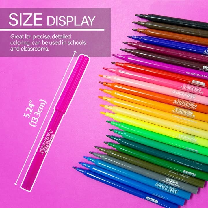 BAZIC Products Fine Line 24 Classic Colors Washable Markers