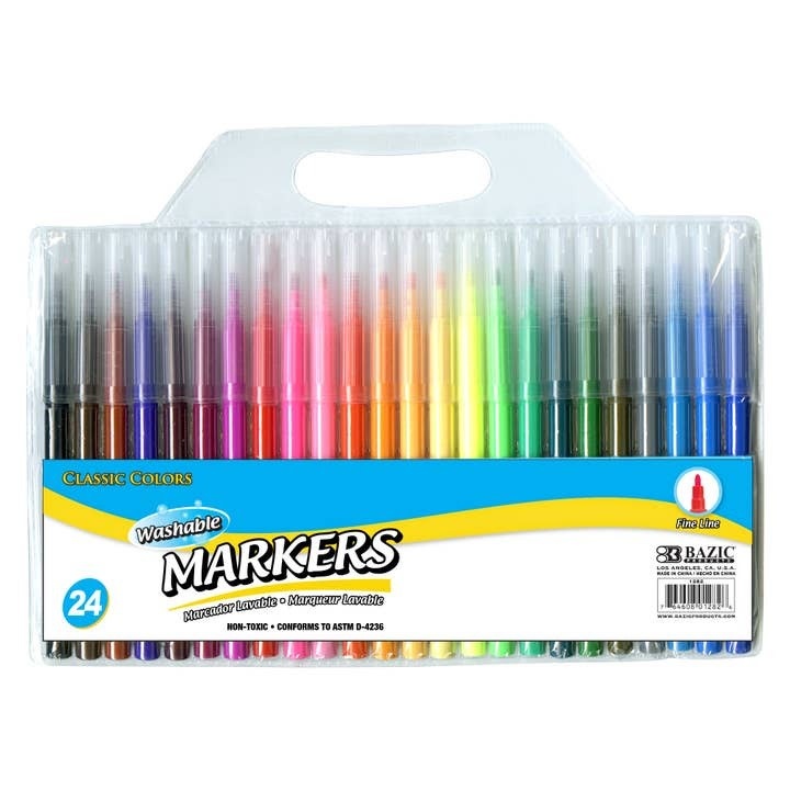 BAZIC Products Fine Line 24 Classic Colors Washable Markers