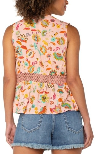 Liverpool Los Angeles sleeveless woven top w smocked waist