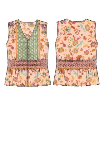 Liverpool Los Angeles sleeveless woven top w smocked waist