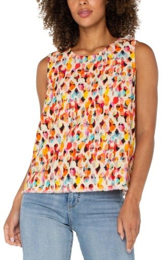 Liverpool Los Angeles sleeveless button back fray hem woven top