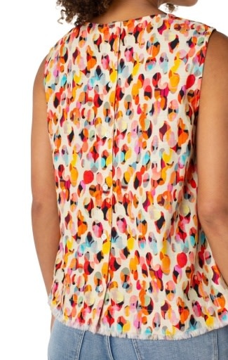 Liverpool Los Angeles sleeveless button back fray hem woven top