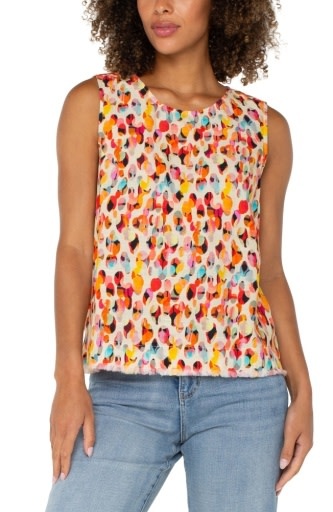 Liverpool Los Angeles sleeveless button back fray hem woven top