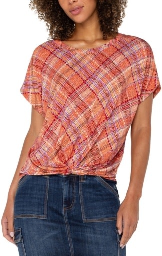 Liverpool Los Angeles crew neck knit top w/ front twist detail