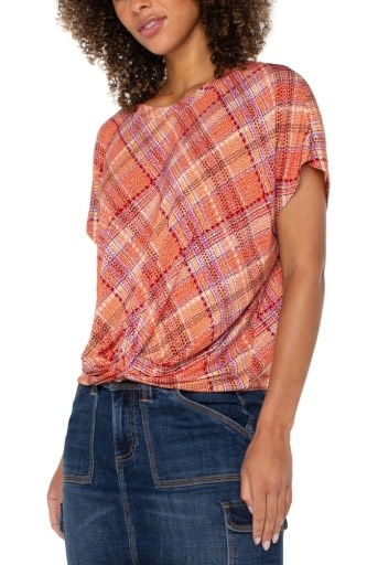 Liverpool Los Angeles crew neck knit top w/ front twist detail