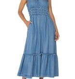 Liverpool Los Angeles smocked v neck fray maxi dress