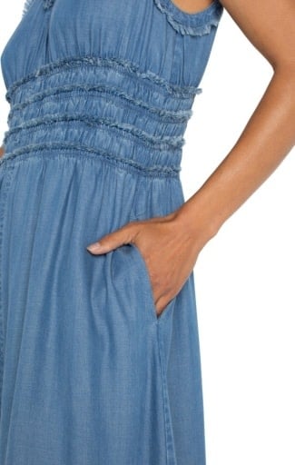 Liverpool Los Angeles smocked v neck fray maxi dress